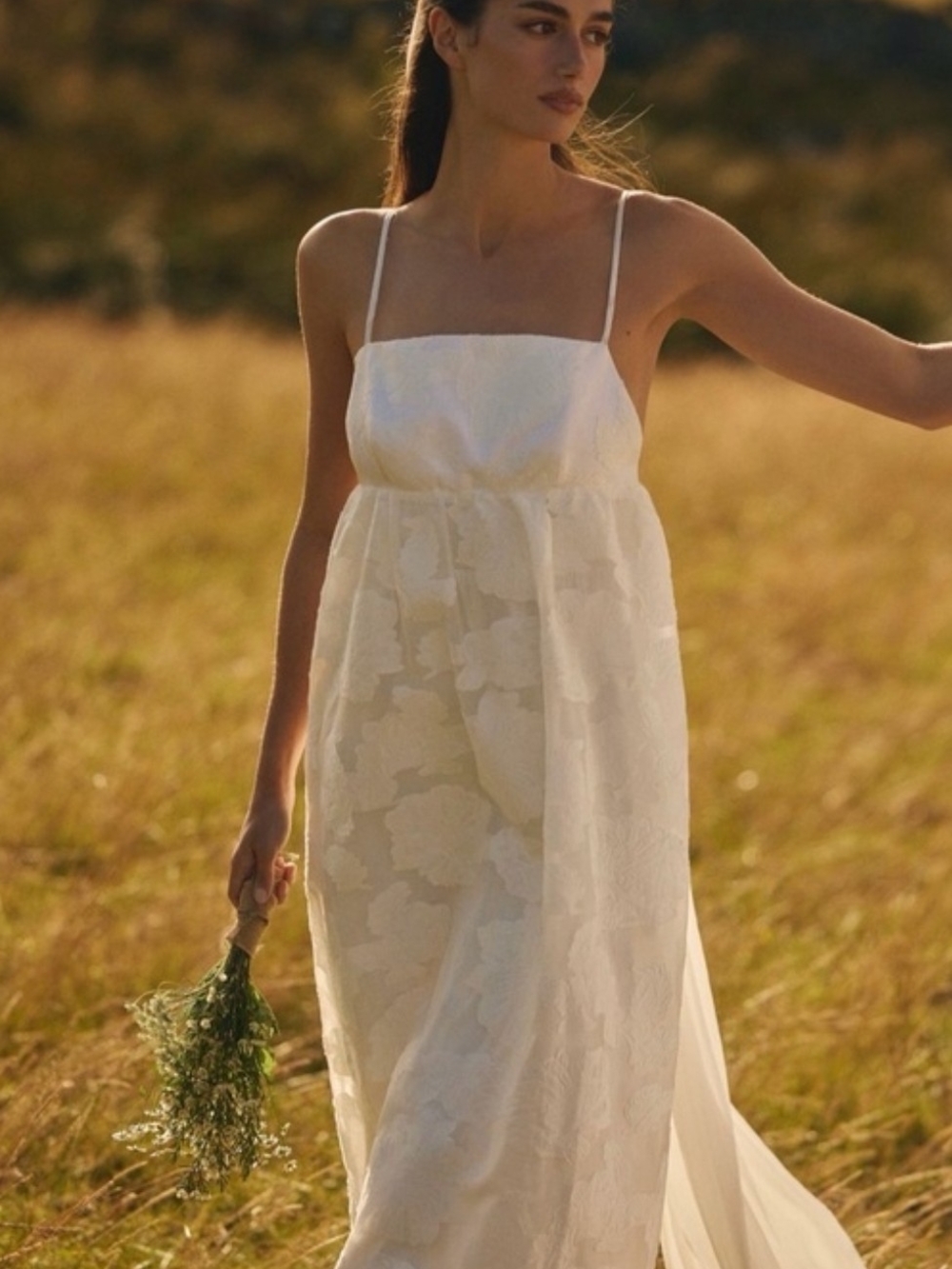 BHLDN Ivory Floral Maxi Dress with Spaghetti Straps